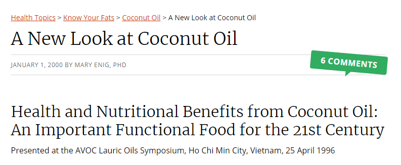 Screenshot of Coconut Oil Information Page